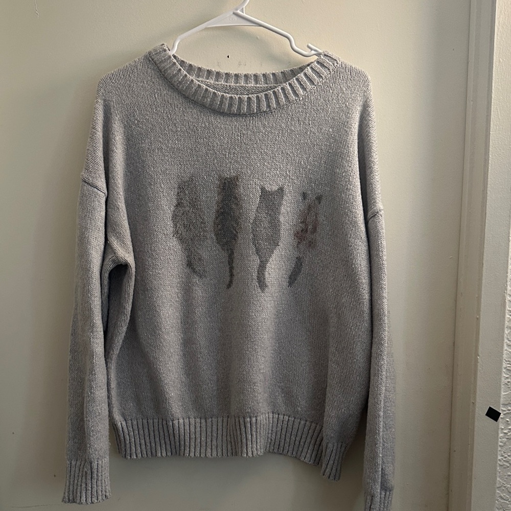 Gray Cat Pattern Sweater